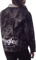The Wild Collective Women's Philadelphia Eagles Tie Dye Denim Black Jacket