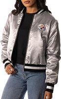 The Wild Collective Women's Pittsburgh Steelers Black Reversible Sherpa Bomber Jacket