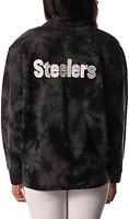 The Wild Collective Women's Pittsburgh Steelers Tie Dye Black Cardigan