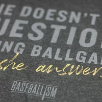 Baseballism Women's "She Answers Them" Warm-Up T-Shirt