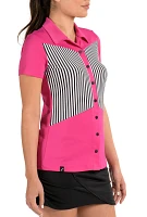 SwingDish Women's Summer Pink Striped Golf Polo