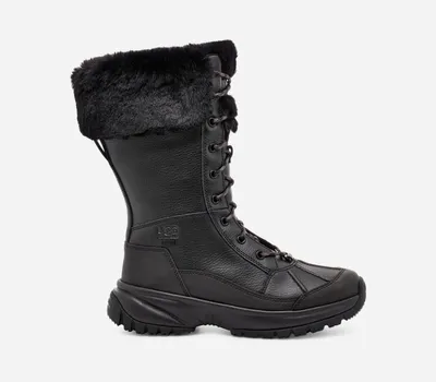 UGG® Women's Yose Tall Fluff Leather Cold Weather Boots in Black