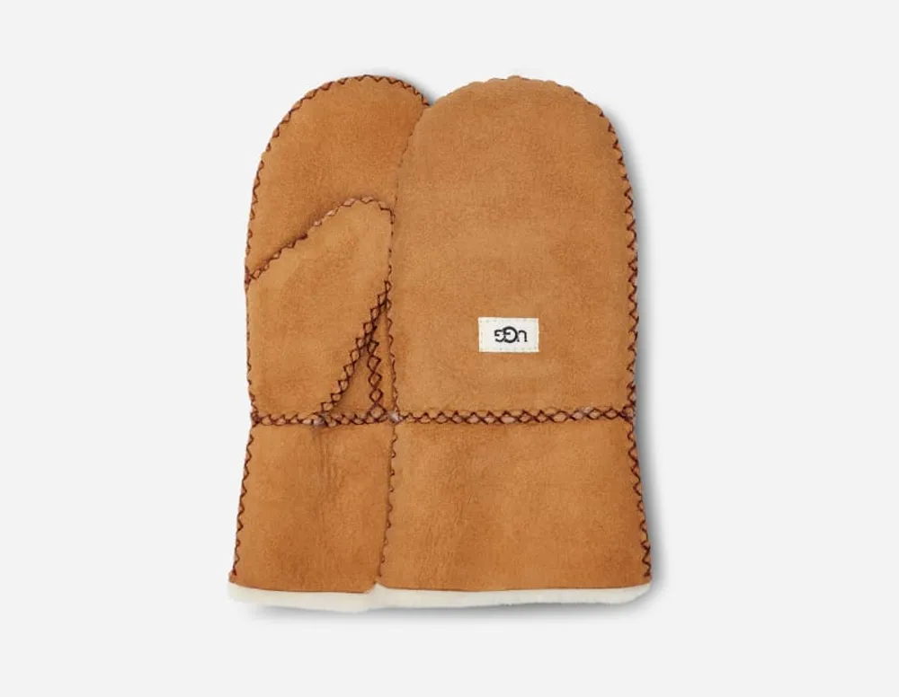UGG® Toddlers' Sheepskin Mitten with Stitch Gloves in Chestnut
