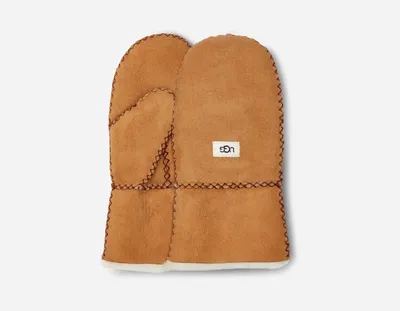 UGG® Toddlers' Sheepskin Mitten with Stitch Gloves in Chestnut