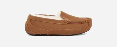 UGG® Kids' Ascot Sheepskin Slipper Loafers in Chestnut Suede