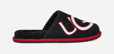 UGG® Men's Scuff Logo II Sheepskin Slippers in Black/Samba Red