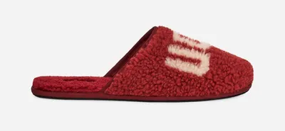 UGG® Men's Scuff Curly Graphic Sheepskin Slippers in Red Wine