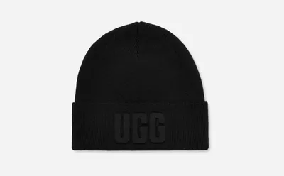 UGG® Women's 3D Graphic Logo Beanie Wool Blend Hats in Black