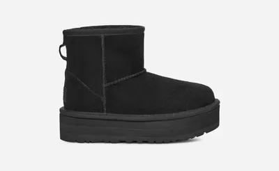 UGG® Kids' Classic Mini Platform Sheepskin Classic Boots in Black