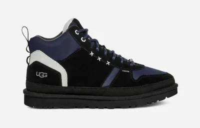 UGG® Men's Highland Hi Heritage Suede/Textile/Recycled Materials Sneakers in Black/Navy/Glacier Grey