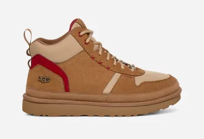 UGG® Men's Highland Hi Heritage Suede/Textile/Recycled Materials Sneakers in Chestnut/Sand/Dark Cherry