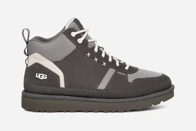 UGG® Men's Highland Hi Heritage Suede/Textile/Recycled Materials Sneakers in Gray Matter/Sleek/White