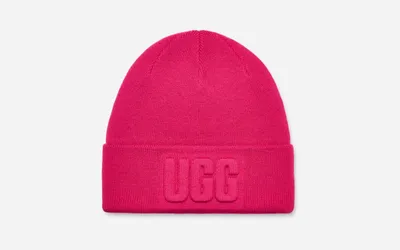 UGG® Women's 3D Graphic Logo Beanie Wool Blend Hats in Cerise
