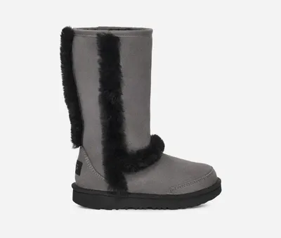 UGG® Kids' Sunburst Tall Warm Sheepskin Boots in Grey/Black