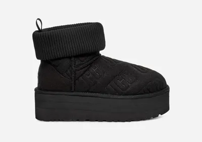 UGG® Women's Classic Mini Platform Felted Sheepskin Classic Boots in Black