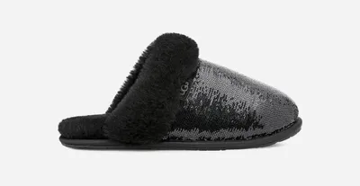 UGG® Women's Scuffette II Mirror Ball Sheepskin/Suede/Sequin Slippers in Black