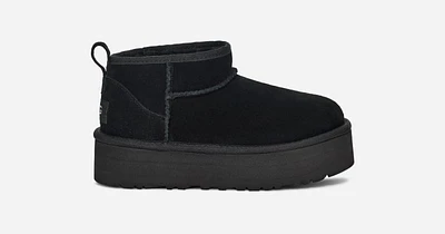 UGG® Kids' Classic Ultra Mini Platform Suede Classic Boots in Black