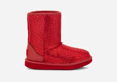 UGG® Kids' Classic II Gel Hearts Suede Classic Boots in Red