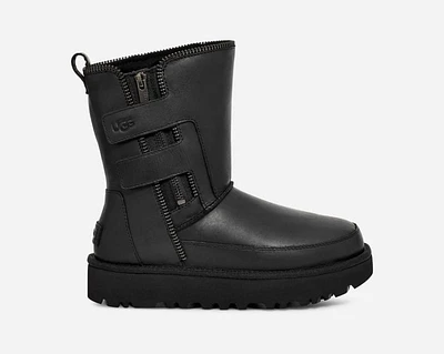 UGG® Women's Classic Short Moto Boot Leather Classic Boots in Black