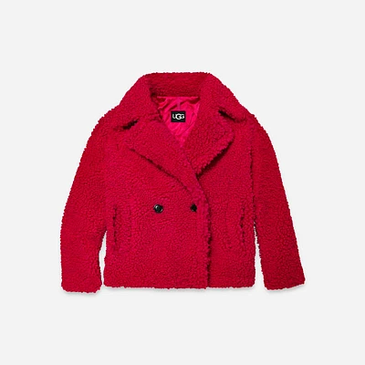 UGG® Women's Gertrude Short Teddy Coat Faux Fur in Cerise