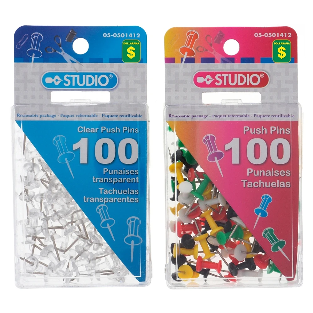 100 Push Pins (Assorted Colours)