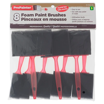 8Pk Foam Paint Brushes (Assorted Sizes)