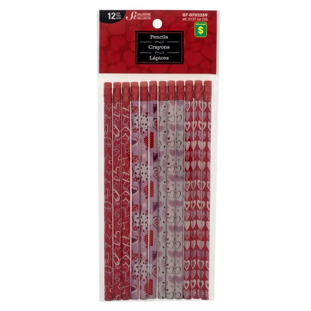 12PK Pencils with Hearts Designs