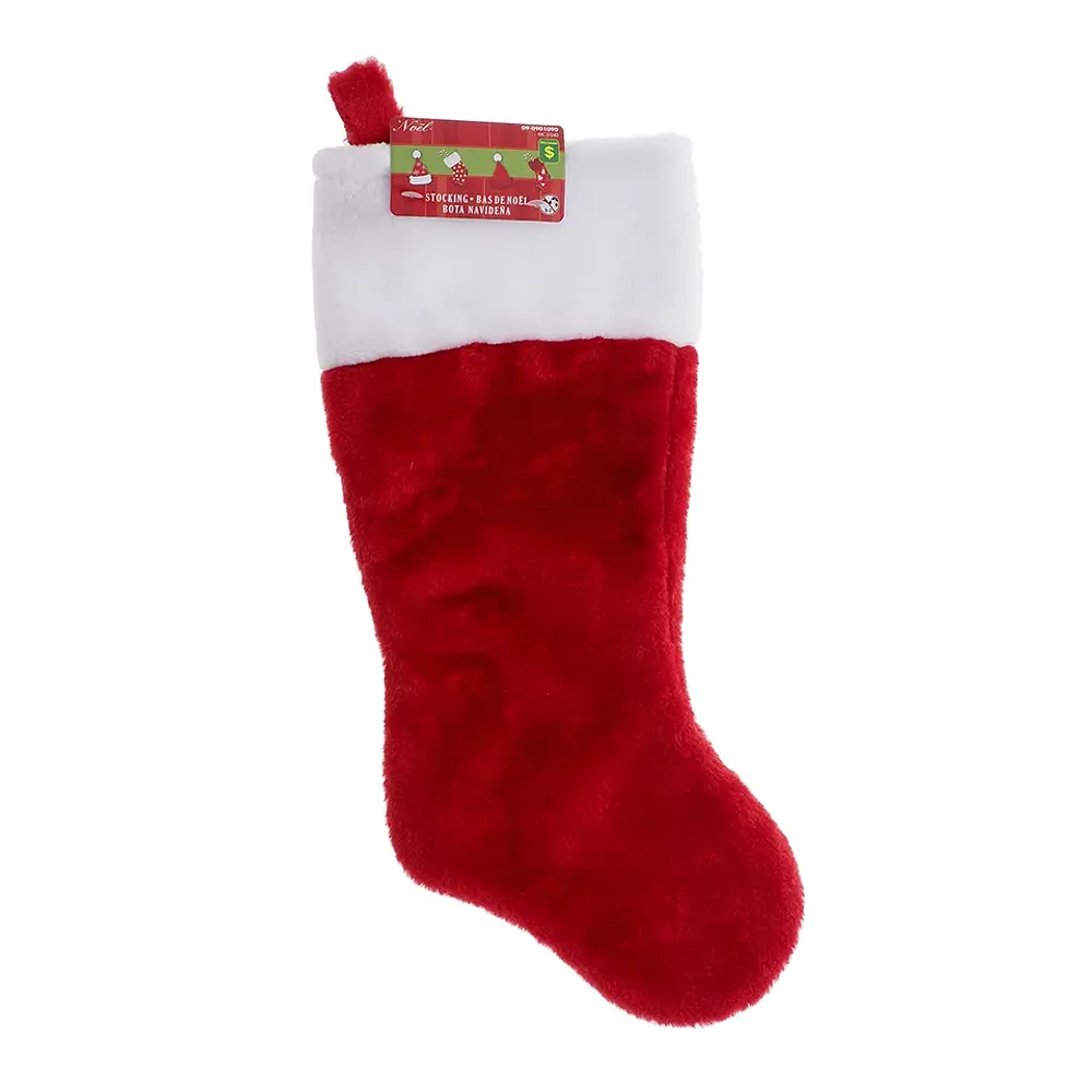 Xmas-Red Plush Stocking with White trim