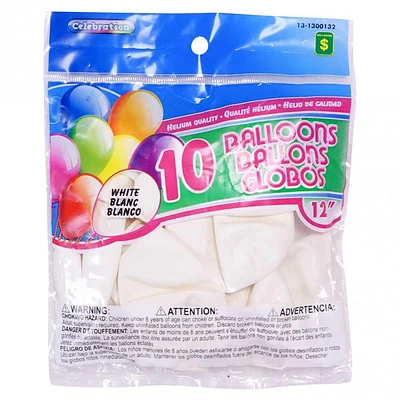 12" White Balloons 10PK