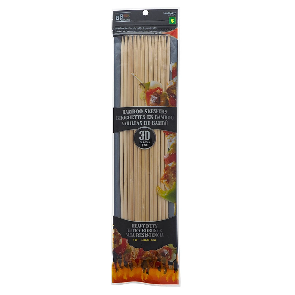 30pc Heavy Duty Bamboo Skewers