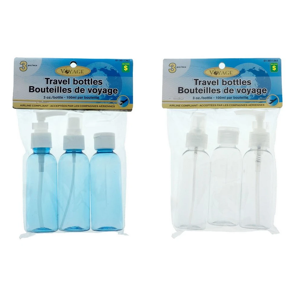 3 Travel Bottles (Assorted Colours)