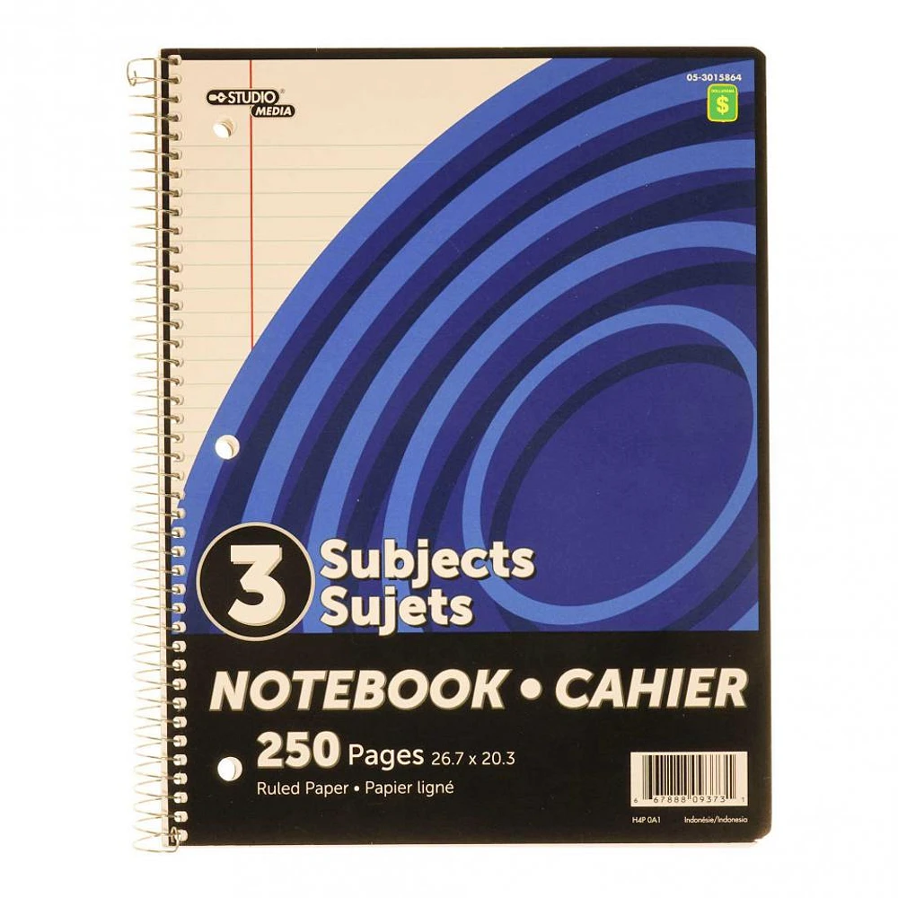 3-Subject Spiral Notebook (Assorted Colours)