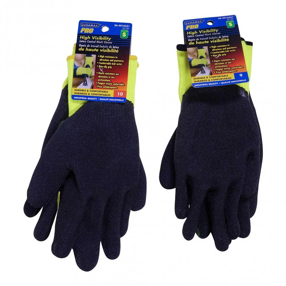 High Visibility Latex Coated Work Gloves