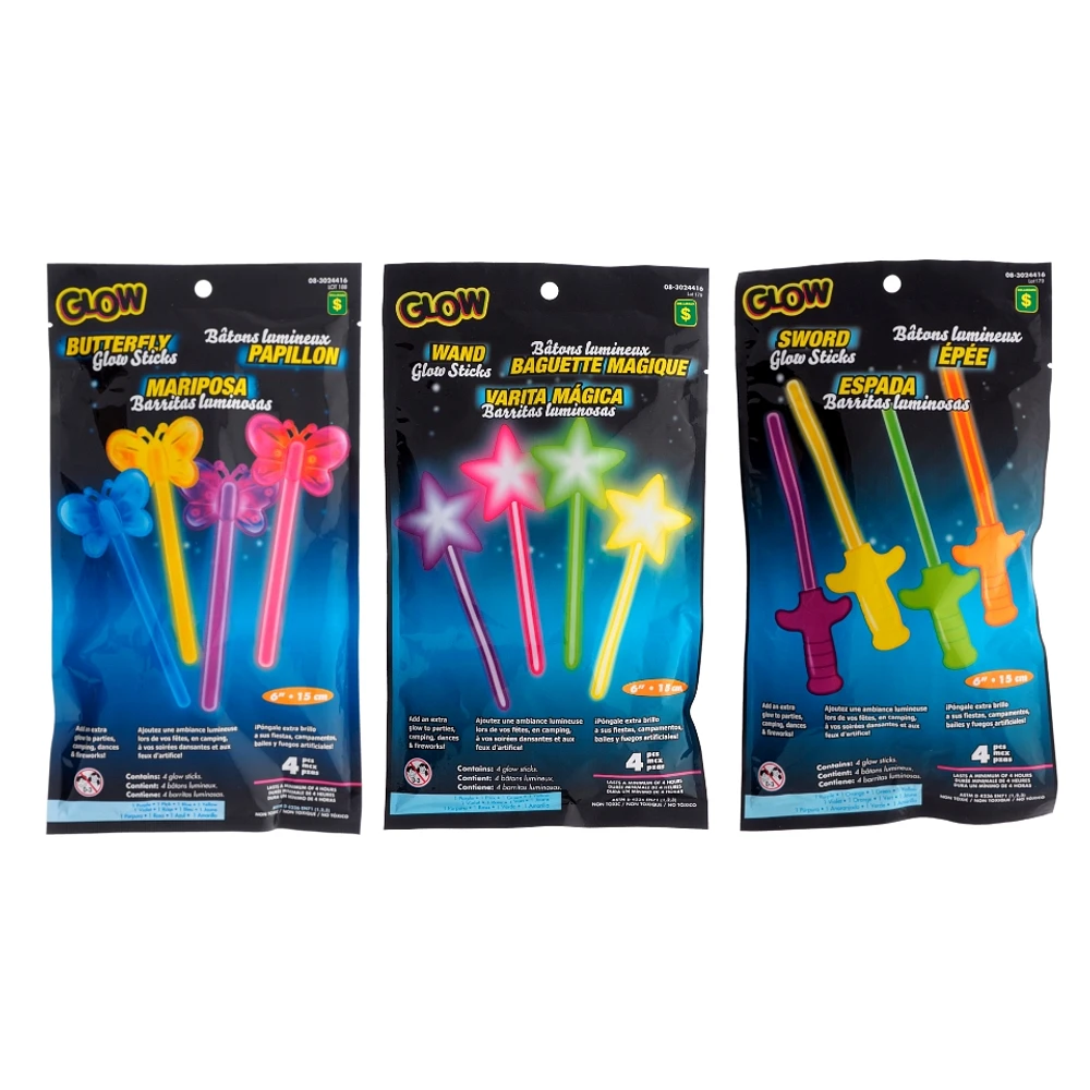 Glow Sticks 4PK (Assorted Colours and Shapes)