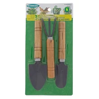 Ensemble de 3 outils de jardinage avec poignée en bois