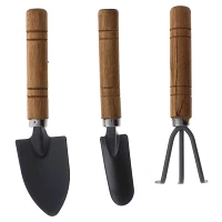 Ensemble de 3 outils de jardinage avec poignée en bois