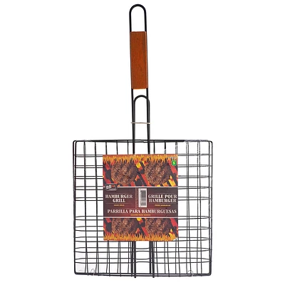 BBQ Hamburger Grill w/Wooden Handle