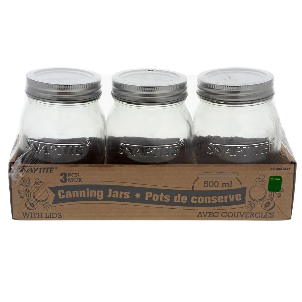 3PK of Glass Jam Jars (500ml) with Tinplate Lids