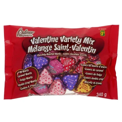 Bags of assorted chocolate hearts