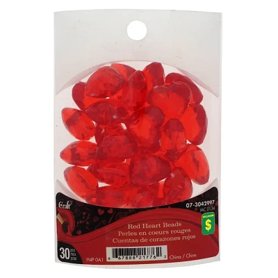 30PK Acrylic Red Hearts