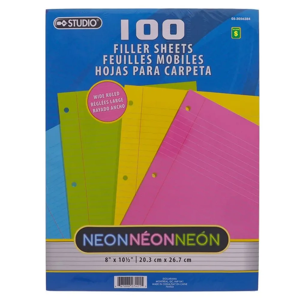 Paq. de 100 feuilles mobiles fluo