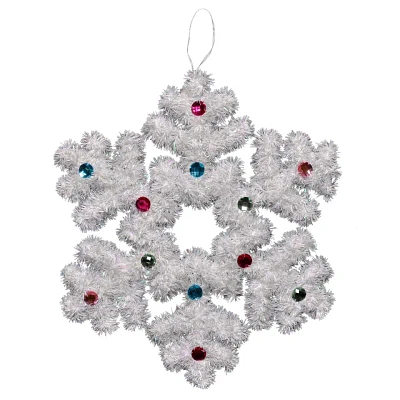 Large White Tinsel Christmas Snowflake