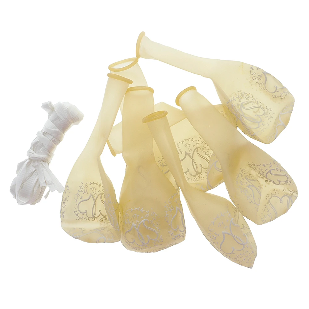 8PK Wedding Printed Balloons with Ribbons