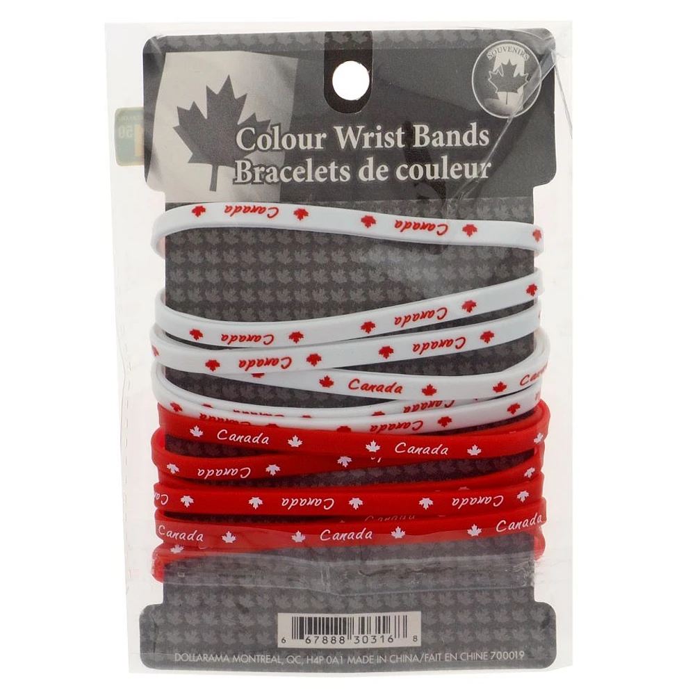 12pk Canada Colour Rubber Wrist Band