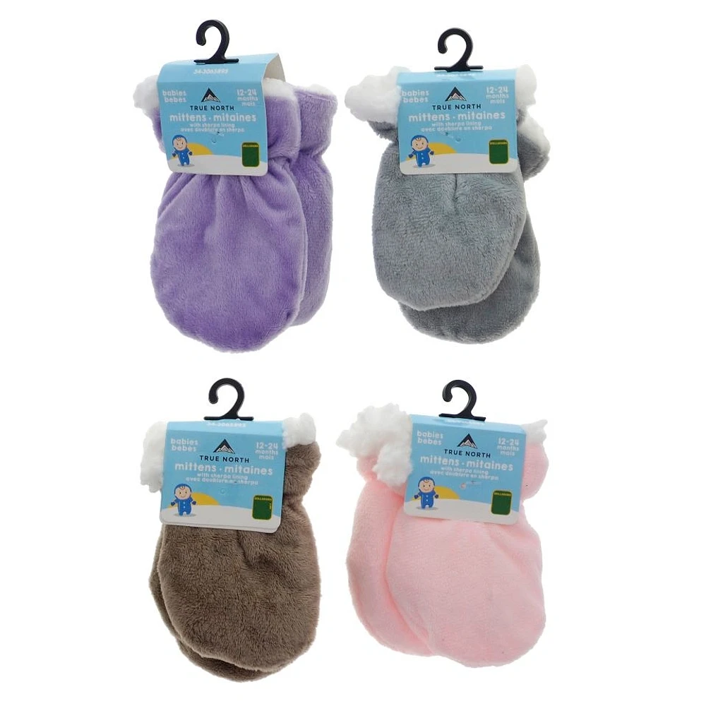 Baby velour plush mitts with sherpa lining