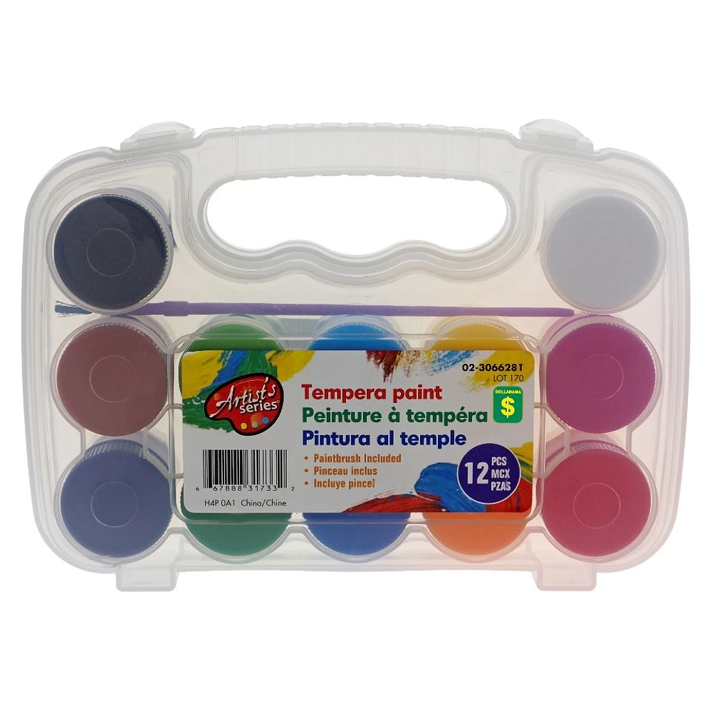 12PK Tempera Paint in Plastic Case