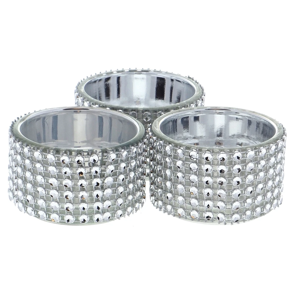 3PK Tealight Holder w/Faux Diamonds