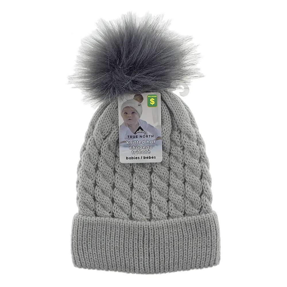 Babies Knitted Tuque with Fake Fur Pompom