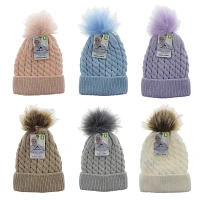 Tuque tricotée pour bébés avec pompon en fausse fourrure