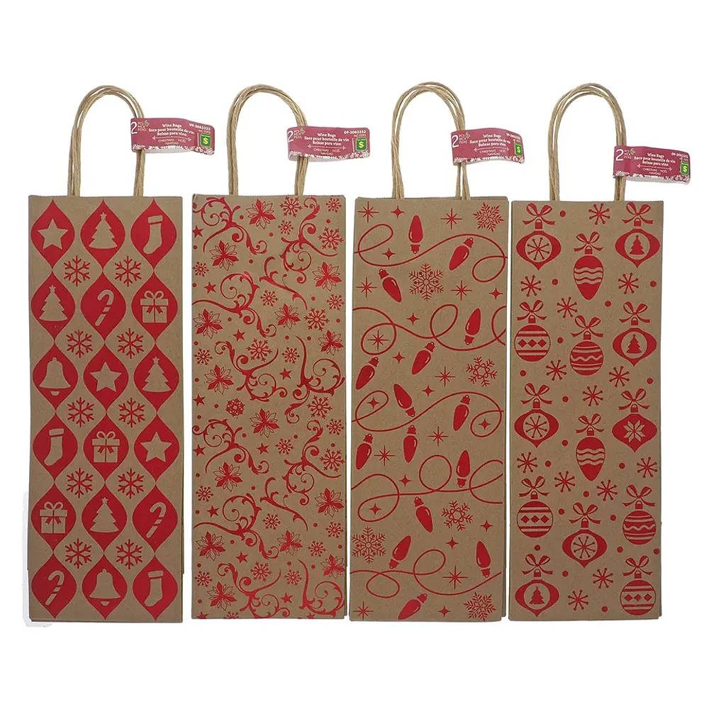 2pk Brown Kraft Wine Bags